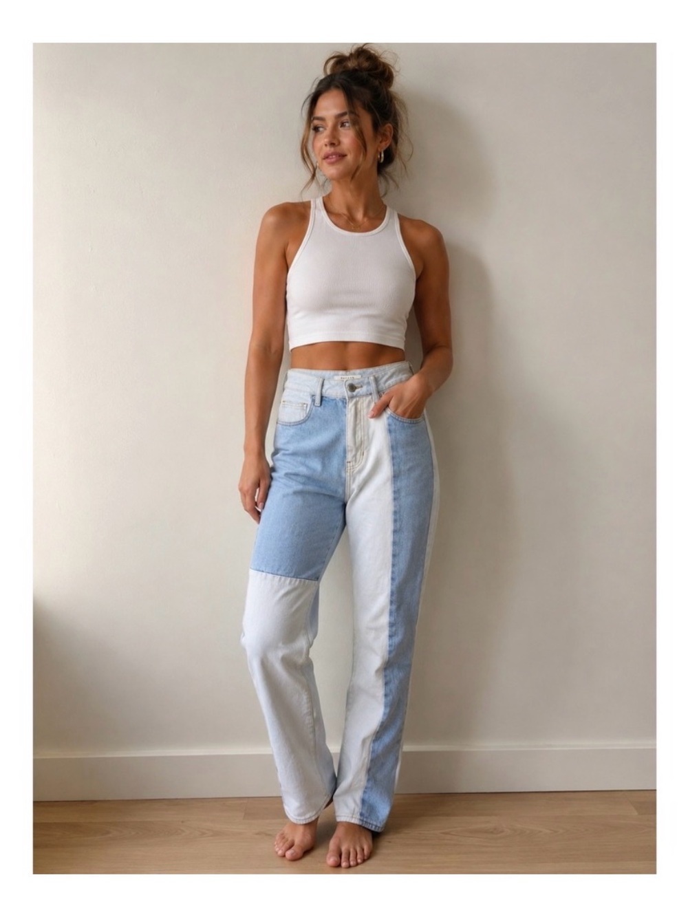 PacSun Two-Tone Light Blue and White Straight Leg Jeans size 24